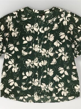 Alfani Dark Green Floral Button-Front Blouse